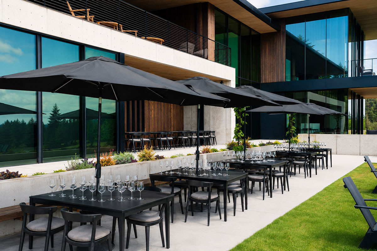 LucidWild-lawn Outdoor seating at LucidWild overlooking the vineyard.